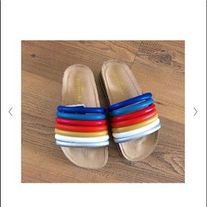 Nina Daybreaks NWT's Fame NapaSlip-On Woman's Cork Slides rainbow LGB pride